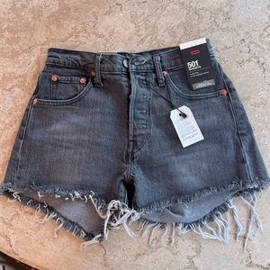 Black high rise 501 levi shorts